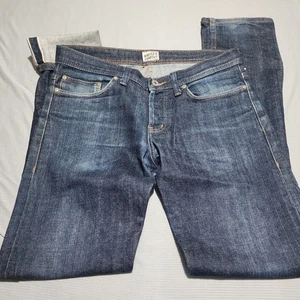 Naked and Famous Deep Indigo Selvedge Measure 33×33 Button Fly Raw Denim Faded - Picture 1 of 13