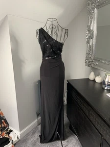Lipsy Black Sequin One Shoulder Split Maxi Dress - Picture 1 of 4