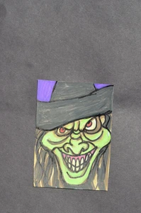 ACEO Original Art Card Evil Witch Hag Purple Horror not a print - Bild 1 von 3
