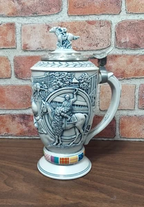 Vintage Intricate 1992 Avon “Winners Circle” Ceramic Stein Pewter Lid 36oz 10” - Picture 1 of 9