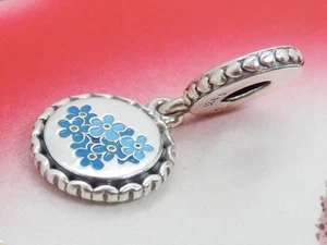 Pandora Blue Forget-Me-Not Flower Silver Dangle Charm 792018COO_E031 - Picture 1 of 11