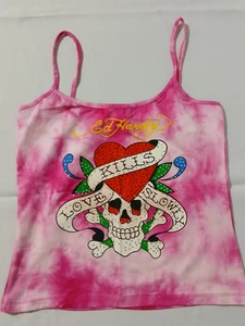 Vintage Ed Hardy Love Kills Pink Tank Top Girl L Youth Never worn Made Portugal - Bild 1 von 6