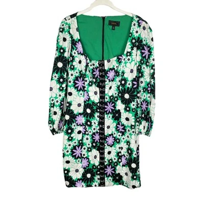 Mini vestido Alexia Admor Sammie anos 60 verde floral tamanho 4 retrô gola quadrada - Imagem 1 de 4