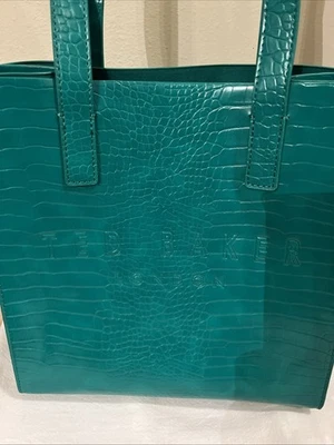 Attractive Ted Baker London Bright Green Faux Leather Croccon Pattern Shop Bag - Image 1 of 4