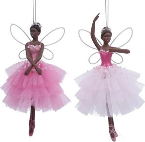 Gisela Graham Set of 2 Pink Jewelled Fairy Christmas Tree Decorations with Twine - Picture 1 of 1
