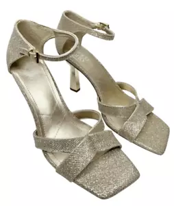 Franco Sarto Sandalen Größe 9 Gold Leder Knöchelriemen eckige Zehenpartie elegante Absätze NEU - Bild 1 von 11