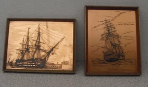 Paar Retro Vintage Kupfer Radierung Wandbilder 60er/70er Jahre The Bounty & HMS Victory - Bild 1 von 8
