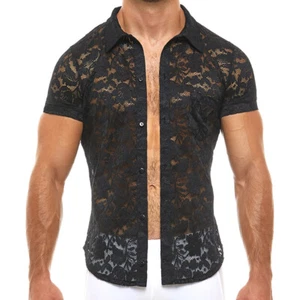 Chemise Modus Vivendi Floral Lace Shirt Semi-Transparent Seductive Black 04141 B - Picture 1 of 5