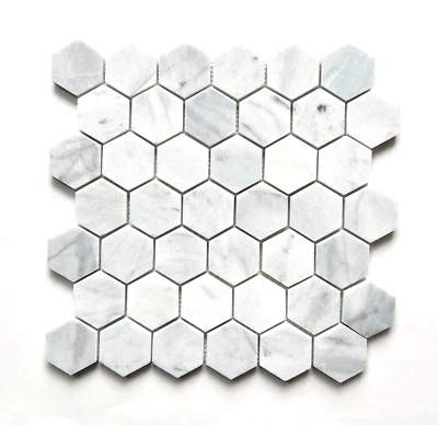 Carrara White 2" Hexagon Honed Marble Mosaic Wall Floor Tile Backsplash Bath - Image 1 of 4