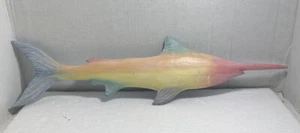 Handcrafted Wooden Swordfish Wall Art Decor Soft Enchanting Colors - Picture 1 of 8