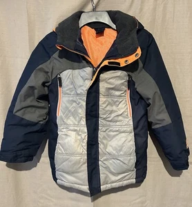 ZeroXposur Winter Ski Jacket Boys 10/12 Hooded Full Zip Dark Blue, Grey, Orange - Picture 1 of 6