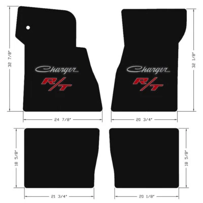 New! 1968-1970 Dodge Charger Black Carpet Floor Mats Embroidered R/T Logo Set 4 - Image 1 of 4