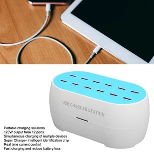 120W 12 Port USB Charging Station Portable Heat Resistant USB Hub Charger 10 EOM - Photo 1 sur 18