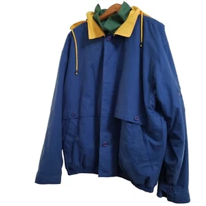 Cutter and Buck Large Yellow Green Blue Nautical HEAVY Jacket Hood Weatherproof - Picture 1 of 12