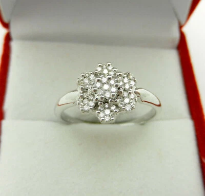 Beautiful Solid 14k White Gold Flower Shaped Natural Diamond Cluster Ring size 8 - Image 1 of 4