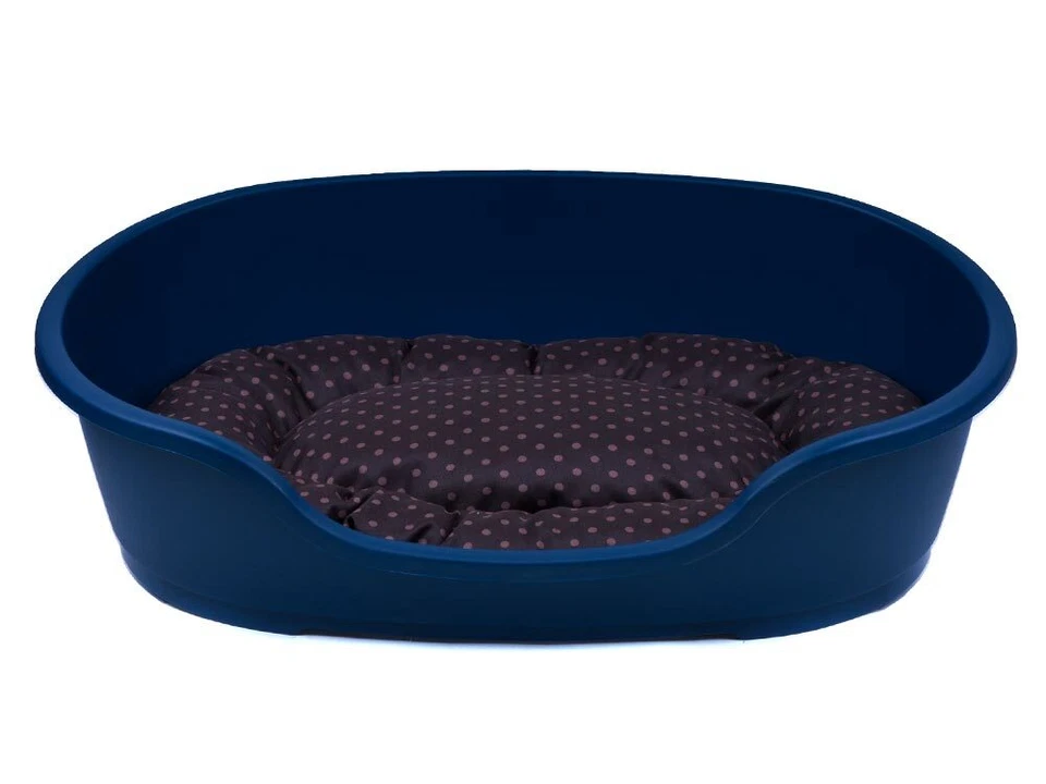 ADENA Hundebett Hundekorb blau + Kissen Tupfen braun