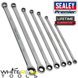 Sealey Spanner Set Double Ring Ratchet Fixed 7pc Extra-Long Metric Premier - Picture 1 of 5