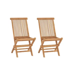 Folding Garden Chairs 2 Pcs Solid Teak Wood - Picture 1 of 7