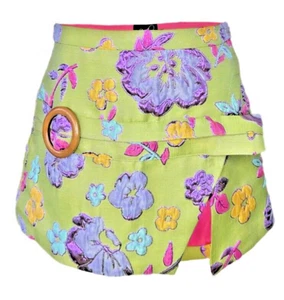 Arianne Elmy Women's S Retro Green Mod Mini Floral Jacquard Good Luck Skirt NEW - Picture 1 of 13