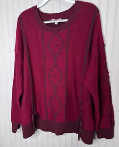 Frye and Co SWEATER 3X  Red Designer Cable Cotton Quality Winter Crewneck NEW - Picture 1 of 13