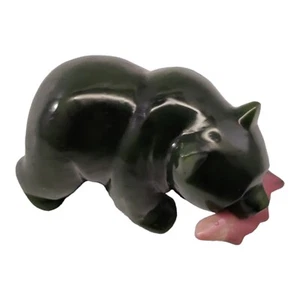 Canadian Nephrite Jade Bear Rhodonite Fish Figurine - Picture 1 of 14