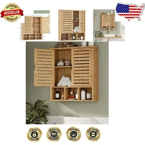 Bamboo Bathroom Wall Cabinet with Adjustable Shelves - Space-Saving Storage - Picture 1 of 11