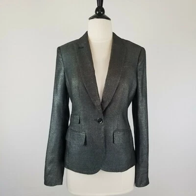 Blazer Traje Chaqueta Tory Burch Metálico Negro y Plateado Brillo Botón Frontal Nuevo sin Etiquetas Foto 1 de 4