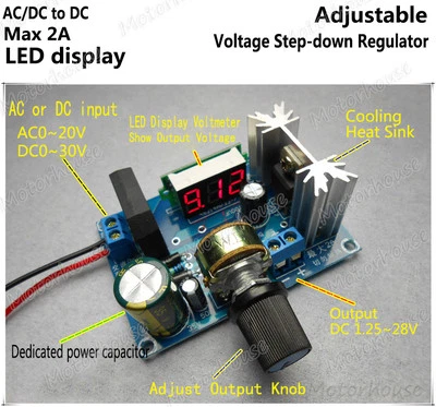 Digital LED Adjustable Step Down Voltage Converter AC/DC to 3.3V 5V 6V 12V 24V - Image 1 of 4