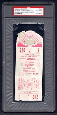 PSA 4/10/1962 Opening Day Reds Dodgers Full Ticket 1st game at Stadium TRB 143 - Image 1 of 3