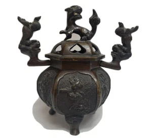 Asian Bronze Chinese Lion Incense Burner Censer - Picture 1 of 10
