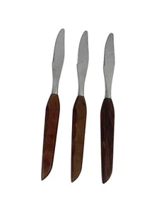 3er Set Vintage MCM Edelstahl Butterstreuer mit Holzgriffen - Bild 1 von 3