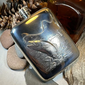 Flacon de pêche en étain hanche pêcheur à la mouche homme whisky écossais amoureux cadeaux - Photo 1/8
