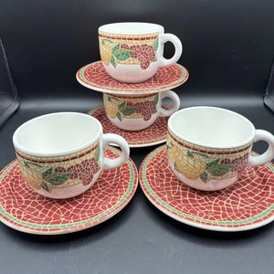 4er Set PIER 1 Mosaik Obstbecher Tassen & Untertassen Italy Steingut Auslaufmodell - Bild 1 von 11