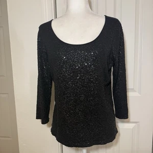 Blusa Eileen Fisher Negra Lentejuelas Cuello Redondo 100% Seda Talla Pequeña - Imagen 1 de 8