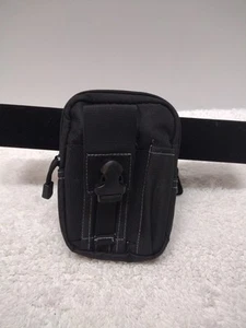 Black 2 Zipper Pocket 2 Strap Button Pouch #1 - Picture 1 of 11
