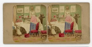 Tarjeta estereoscópica Stereoview "Una mujer joven te quiere señor" escena de género tintada  - Imagen 1 de 2