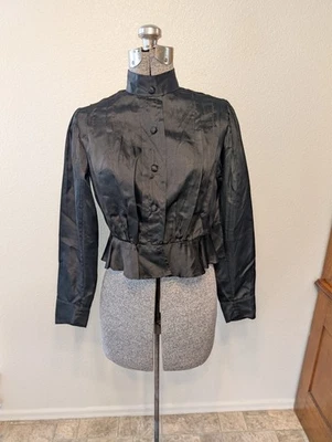 Blusa antigua de satén de seda negra de la Primera Guerra Mundial 1914-1918 Foto 1 de 4