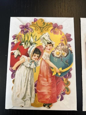 2 Happy Easter Girls Egg Bearer Bearers Die Cut Blank Note Card By Punch Studio - Image 1 of 4