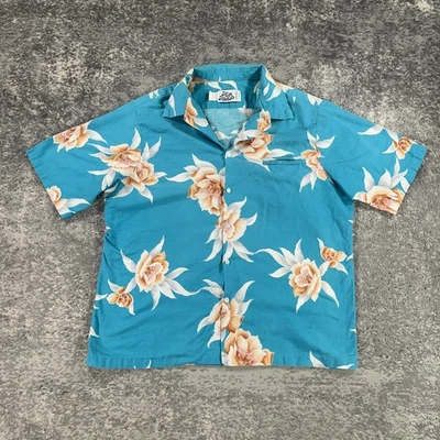 Vintage Hilo Hattie Shirt Mens 2XL Blue Floral Hawaiian Button Up Aloha Camp 70s - Image 1 of 4