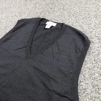 Chaleco Suéter Lana Merino Para Hombres XL Negro Gris Cuello en V Tejido Abuelo Academia Golf Foto 1 de 4