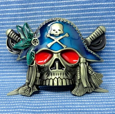 Пиратский череп ремня пряжка шляпа скрещенные кости мечи винтажный 90-х Хэллоуин косплей .BMW976 - Изображение 1 из 4