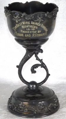 古董 1916 年蒙特利尔铁丝头发梗狗展银盘骨灰盒杯奖杯 8 — 第 1/4 张图片