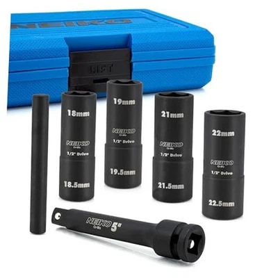  02290B Lug Nut Socket Set, 1/2” Impact Thin 6 Piece, Half Size Set Flip Socket - Image 1 of 4