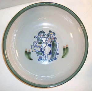 Louisville Steinzeug Milch & Honig grüner Rand Bäuerin Kuh Salat Servierschüssel - Bild 1 von 3