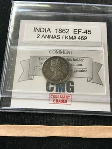 1862  India ; 2 Annas, Coin Mart Graded**EF-45** KM# 469 - Picture 1 of 8