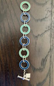 Anne Klein 8” Circle Bracelet Enamel Dark Blue/Turquoise Silver Tone Toggle