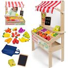 Wooden Farmers Market Stand - Toy Grocery Set for Pretend Role Play, 30+ Piec...