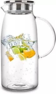 60 Ounces Glass Pitcher with Lid, Hot/Cold Water Jug, Juice and Iced Tea - Picture 1 of 7