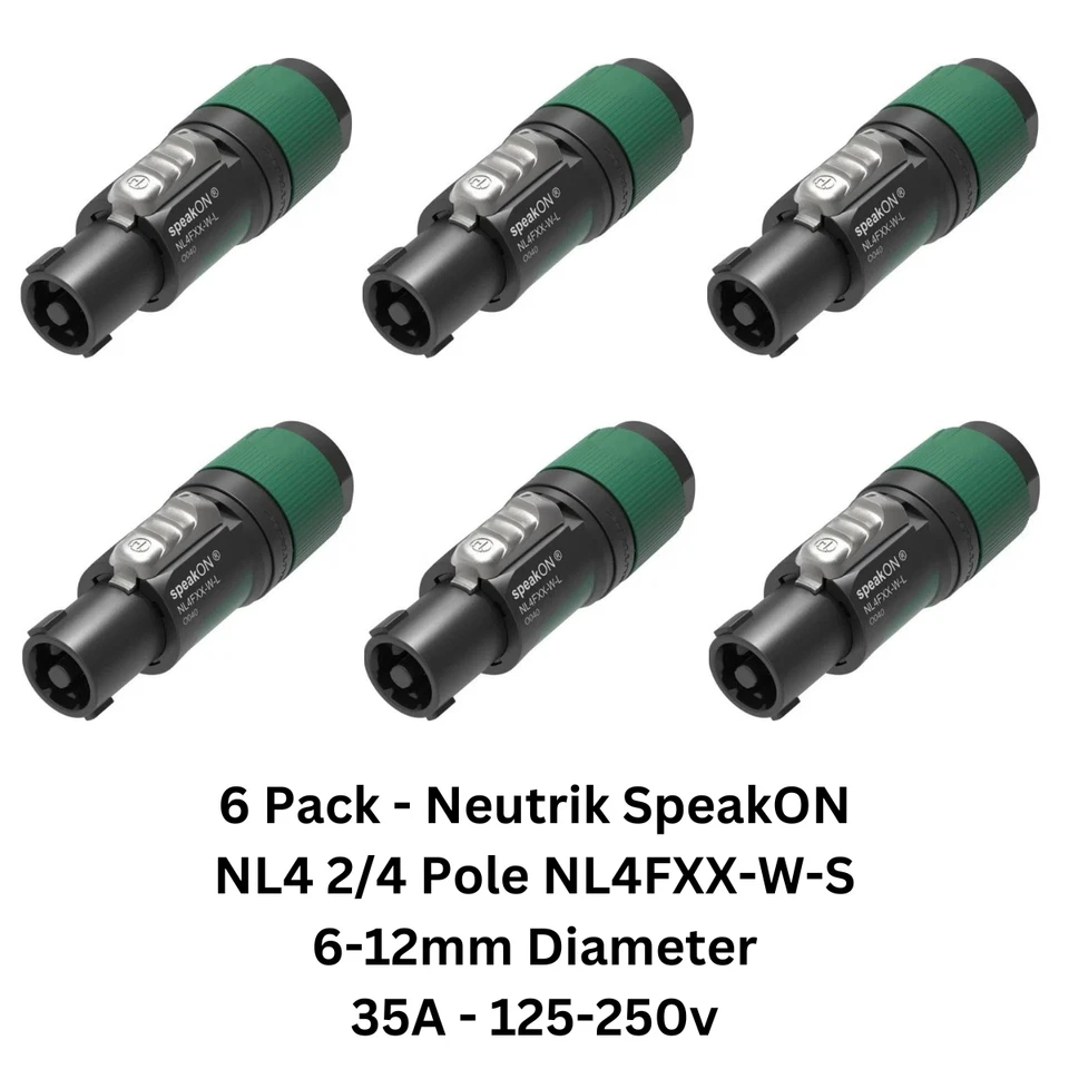 6x Pack Neutrik SpeakON NL4 4 Pole NL4FXX-W-L/S -Loud Speakers Passive Connector - Image 1 of 3