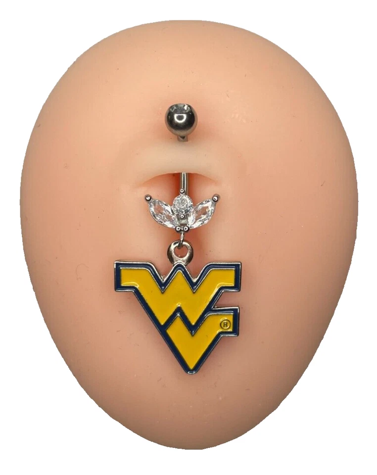 Anillo de acero West Virginia Mountaineers con piercing vientre marquesa circonita cúbica Foto 1 de 1